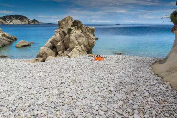 Úžasný pohled vesnice Planos Beach na ostrově Zakynthos — Stock fotografie