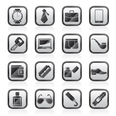 Erkek giyim ve aksesuarları simgeler