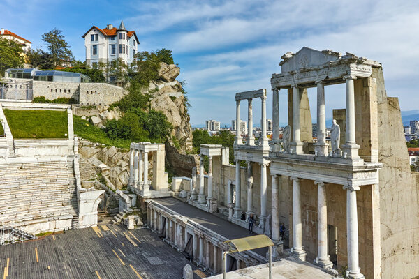 Ancient Roman theatre and cityscape of Plovdiv