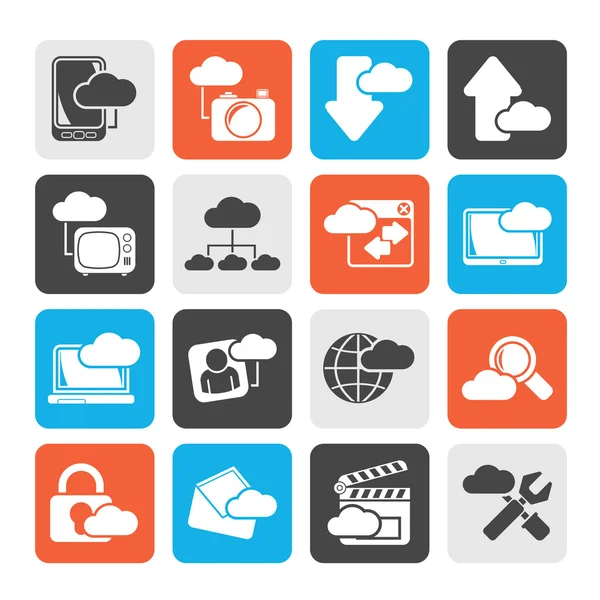 Silhouette cloud services and objects icons — Stock Vector