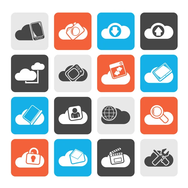 Silueta cloud služby a objekty, ikony — Stockový vektor