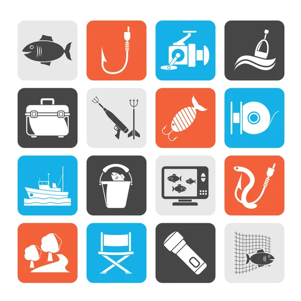 Silhouette Fishing industry icons — Stock Vector
