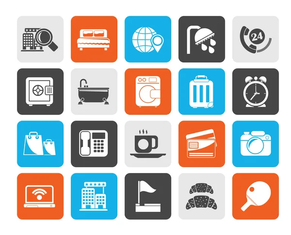 Silhouette Hotel y motel servicios iconos 1 — Vector de stock