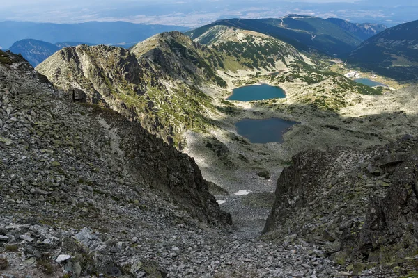 Wspaniałą panoramę jeziora Musalenski z Musala szczyt, góry Riła — Zdjęcie stockowe