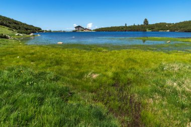 Bezbog göl, Pirin Dağı çevresinde yeşil çim manzara