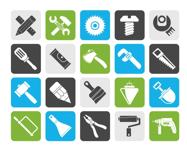 Silhouette Outils de construction objets icônes — Image vectorielle