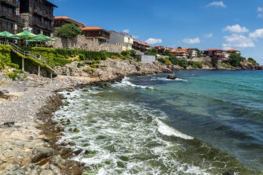 Antik sur, küçük plaj ve Sozopol, Burgaz bölge eski evleri,