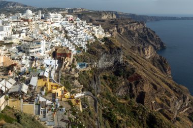 Panoramik Fira town, Santorini Adası, Thira, Cyclades için