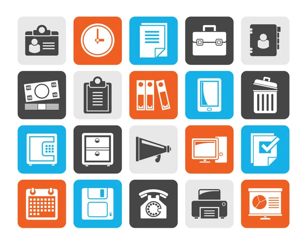 Silhouette Business and office supplies icons — Stock Vector