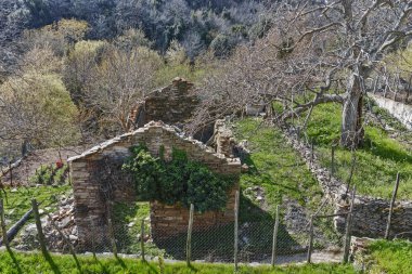 Kalıntıları, taş evinde Maries Köyü, Thassos Adası, Doğu Makedonya ve Trakya