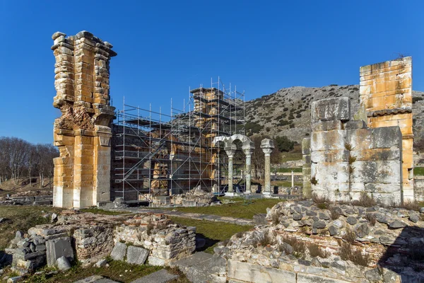 Panorama Bazyliki na obszarze archeologicznym starożytnego Filippi, Macedonii wschodniej i Tracja — Zdjęcie stockowe