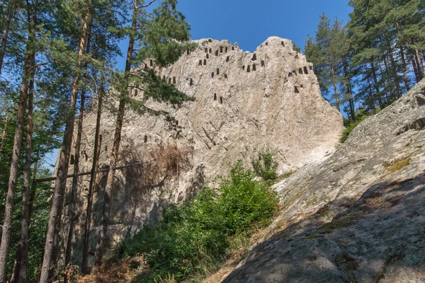 Niesamowity widok skał Eagle sanktuarium tracki w pobliżu miejscowości Ardino, Kardzhali regionu — Zdjęcie stockowe