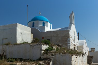 Kasaba Parakia, Paros Adası, Cyclades mavi çatılı beyaz chuch