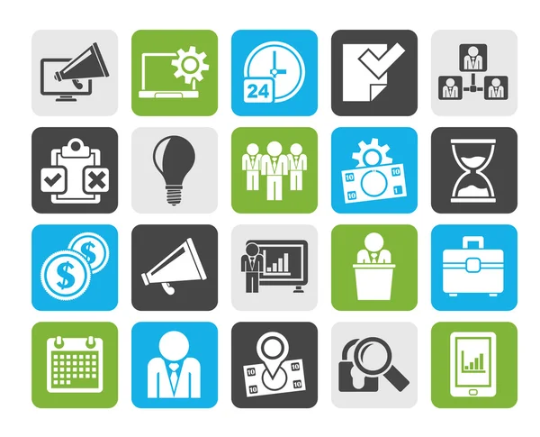 Silhouette Iconos de concepto de gestión empresarial — Vector de stock