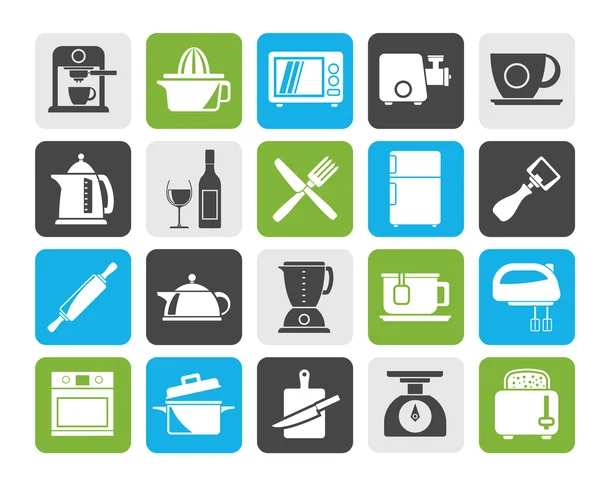 Silhouette Icônes d'objets et d'équipements de cuisine — Image vectorielle