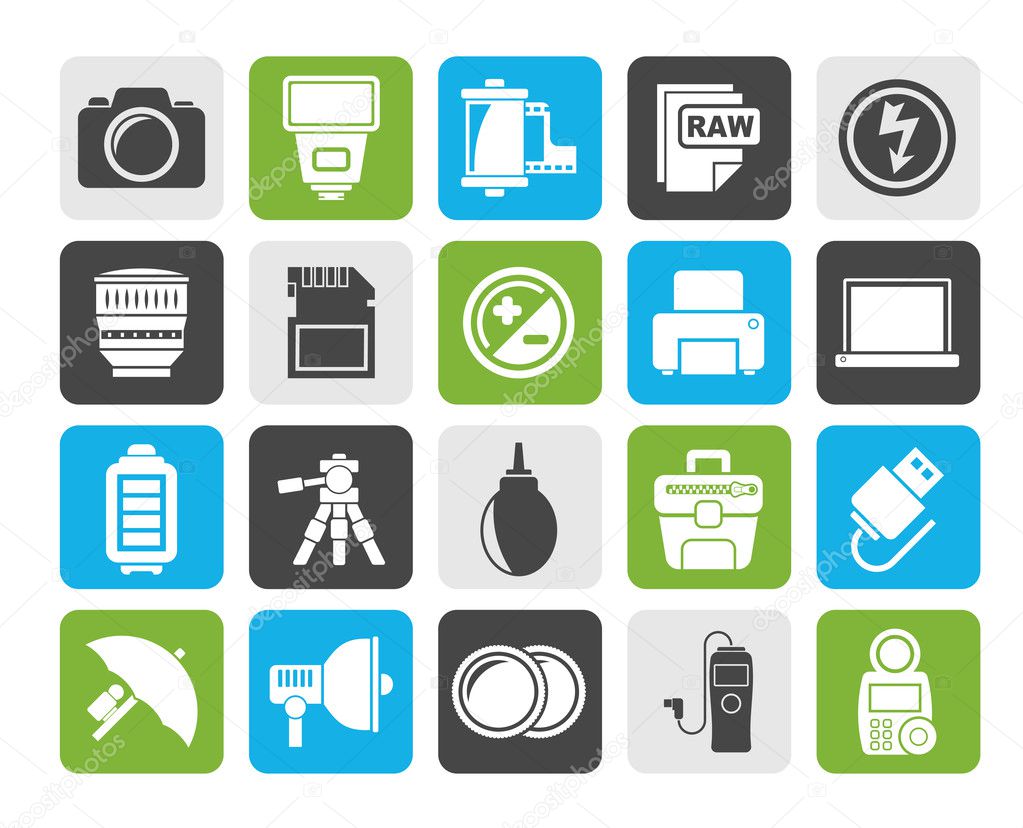 Silhouette Camera equipment and photography icons 