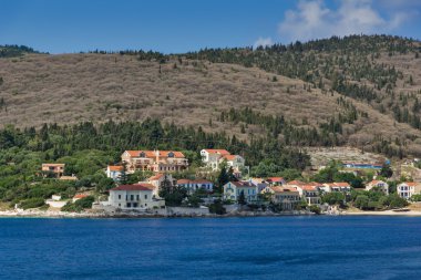 Fiskardo Köyü ve güzel deniz defne, Kefalonia, Ionian Islands Panoraması