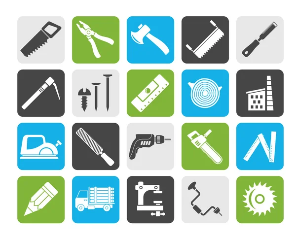 Silhouette Carpentry, logging and woodworking icons — Stock Vector