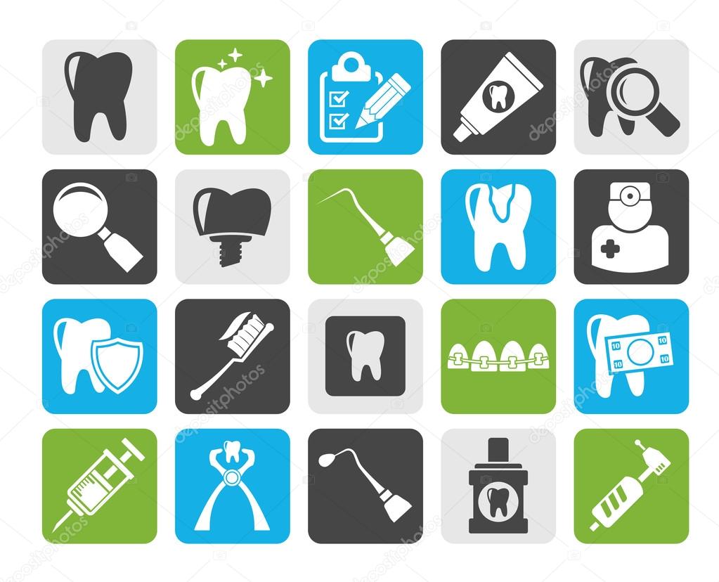 Silhouette dental medicine and tools icons