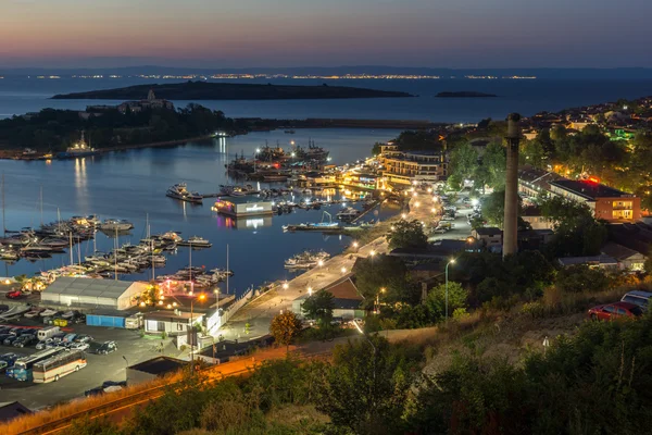Noite Vista panorâmica do porto de Sozopol, região de Burgas — Fotografia de Stock