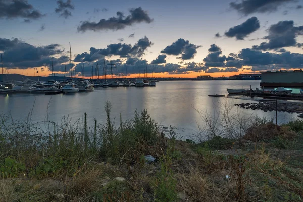 Sunset Panorama portu w Sozopolu, Burgas Region — Zdjęcie stockowe