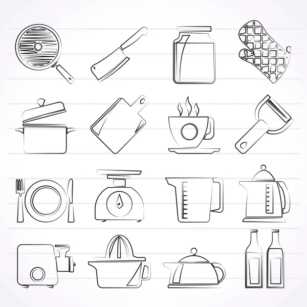 Kuchnia w domu sprzęt ikony — Wektor stockowy