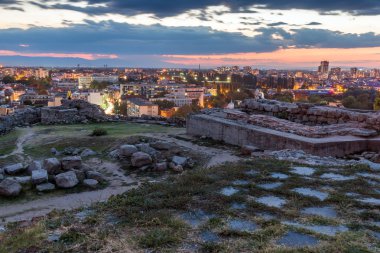 Ancient ruins and Panorama of city of Plovdiv from Nebet tepe hill clipart
