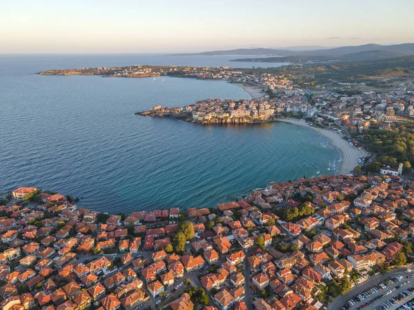 Letecký Pohled Západ Slunce Staré Město Sozopol Burgas Region Bulharsko — Stock fotografie