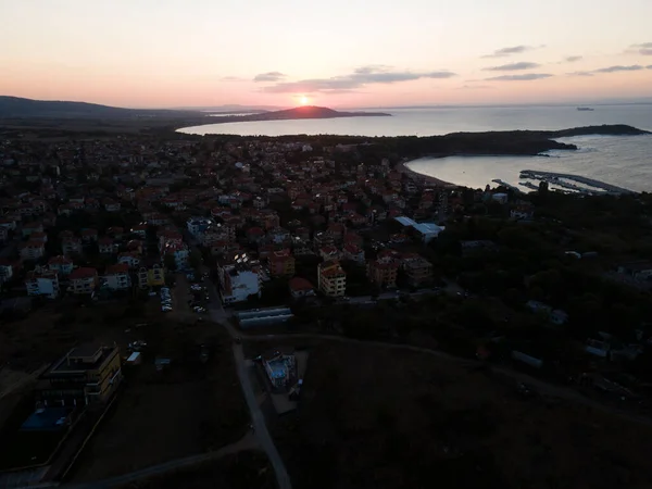 Sunset Aerial view of town of Chernomorets, Burgas Region, Bulgaria