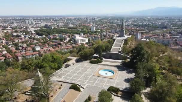 Aerial View Monument Soviet Army Known Alyosha Panorama City Plovdiv — Stock Video