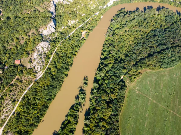 Aerial View Iskar River Passing Village Karlukovo Balkan Mountains Bulgaria — Stock Photo, Image