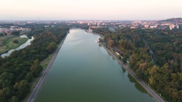 Повітряний Захід Вихід Сонця Місті Пловдив Болгарія — стокове відео