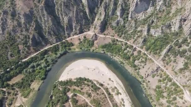 Vista Aérea Del Meandro Del Río Arda Embalse Ivaylovgrad Bulgaria — Vídeos de Stock