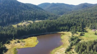 Smolyan Gölü 'nün Rodop Dağları, Smolyan Bölgesi, Bulgaristan' daki hava manzarası