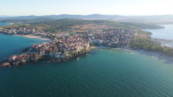 Increíble Vista Aérea Atardecer Ciudad Sozopol Región Burgas Bulgaria — Vídeos de Stock