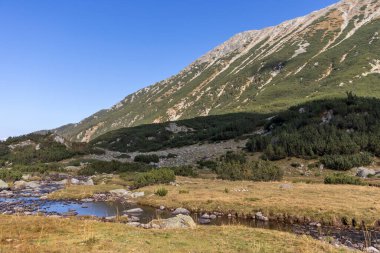 Bulgaristan 'ın Pirin Dağı' ndaki Banderitsa Nehri 'nin sonbahar manzarası