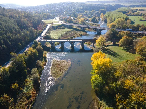 Vista Aérea Del Puente Del Siglo Xix Sobre Río Yantra — Foto de Stock