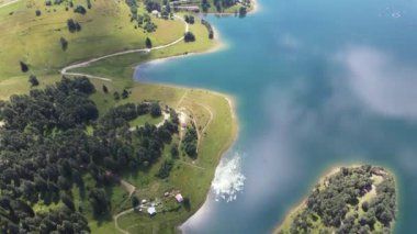Bulgaristan 'ın Smolyan Bölgesi, Dospat Reservoir hava manzarası
