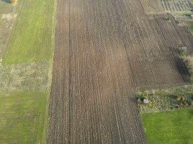 Bulgaristan 'ın Filibe Bölgesi' nin Tsalapitsa köyü yakınlarındaki Yukarı Trakya Ovası 'nın hava manzarası