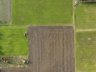 Bulgaristan 'ın Filibe Bölgesi' nin Tsalapitsa köyü yakınlarındaki Yukarı Trakya Ovası 'nın hava manzarası