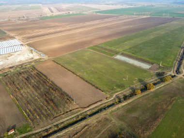Bulgaristan 'ın Filibe Bölgesi' nin Tsalapitsa köyü yakınlarındaki Yukarı Trakya Ovası 'nın hava manzarası