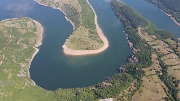 Fantastisk Antenn Panorama Över Arda River Meander Och Kardzhali Reservoir — Stockvideo