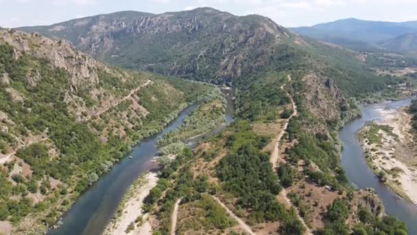 Vista Aérea Del Meandro Del Río Arda Embalse Ivaylovgrad Bulgaria — Vídeos de Stock