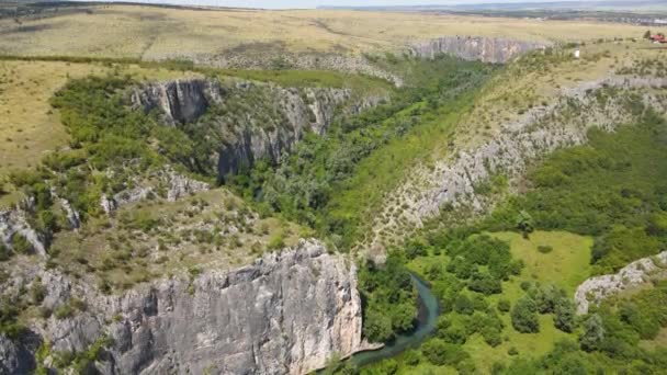 Flygfoto Över Iskar Panega Geopark Längs Floden Gold Panega Bulgarien — Stockvideo