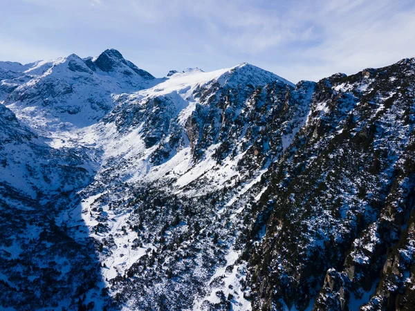 Letecký Zimní Pohled Vrchol Malyovitsy Rila Mountain Bulharsko — Stock fotografie