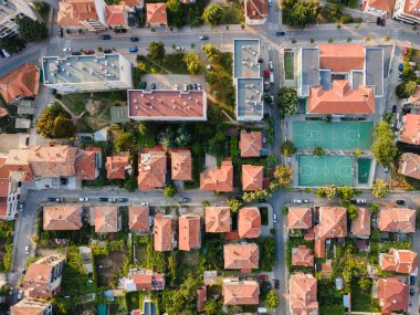 Bulgaristan 'ın Petrich, Blagoevgrad bölgesinin hava gün batımı manzarası