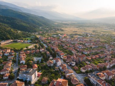 Bulgaristan 'ın Petrich, Blagoevgrad bölgesinin hava gün batımı manzarası