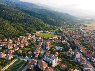 Bulgaristan 'ın Petrich, Blagoevgrad bölgesinin hava gün batımı manzarası