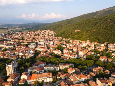 Bulgaristan 'ın Petrich, Blagoevgrad bölgesinin hava gün batımı manzarası