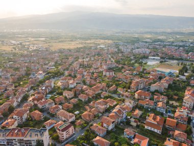 Bulgaristan 'ın Petrich, Blagoevgrad bölgesinin hava gün batımı manzarası